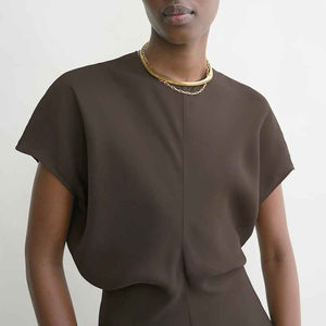 New Style Sexy Pencil Woven Satin Straight Natural Waist Front Casual Women's Short Sleeve Solid Stretch All Seasons Midi <b>Dress</b> - Product Image 4