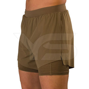 กางเกงขาสั้นผ้าฝ้ายสองชั้นสำหรับไปยิมกางเกงขาสั้นสุดฮอตสไตล์สตรีทเอวยางยืดกางเกงขาสั้นผ้าใยสังเคราะห์ย้อมสีเรียบ - Product Image 2