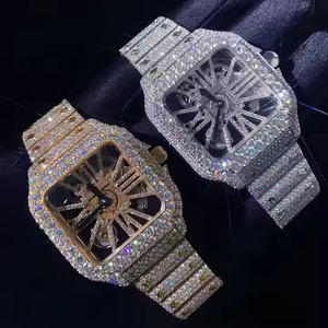 Montre de luxe pour homme en moissanite et diamant avec un mouvement à quartz de précision, boîtier carré en acier inoxydable de qualité supérieure de 5 mm - Product Image 3