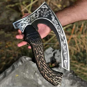 Damascus Knife Traditional Full Tang Multi-Purpose Pizza Cutter <b>axe</b> Meat <b>Chopping</b> Utility Pizza Cutter Knife <b>axe</b> Leather Sheath - Product Image 3