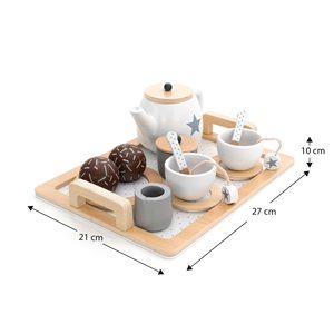 ROBINCOOL <b>Wooden</b> Children's <b>Tea</b> <b>Set</b> Includes Tray Teapot Accessories for Kitchen & Food <b>Toys</b> - Product Image 4