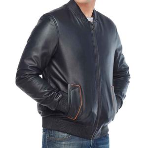 Chaqueta de cuero genuino de piel de oveja para hombre, prenda exterior de cuero azul premium, elegante y duradera. - Product Image 1