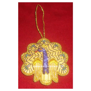 งานปักดิ้นทองคำแบบแฮนด์เมดที่สวยงามที่สุด พร้อมงานประดับลูกปัดรูปนกยูง สำหรับตกแต่งบ้าน - Product Image 1