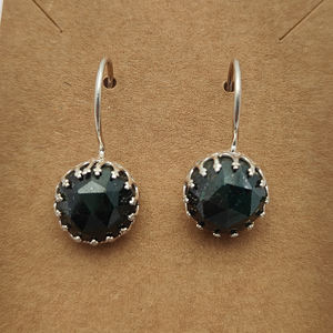 Handmade 6.6 Gms 12mm Natural Raw <b>Emerald</b> Round 925 Sterling Silver Designer Dangle <b>Earrings</b> Fine Jewelry Gemstone for Girls - Product Image 5