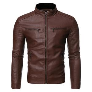 Chaqueta de cuero con múltiples bolsillos y cuello de pie para hombre de primavera y otoño, ropa de trabajo de cuero PU, ropa para montar en motocicleta al aire libre - Product Image 1