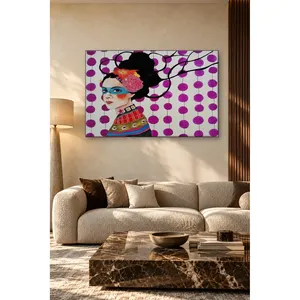 Fida Purple Drops - Toile imprimée avec femme masquée sur fond de rideau - Product Image 2