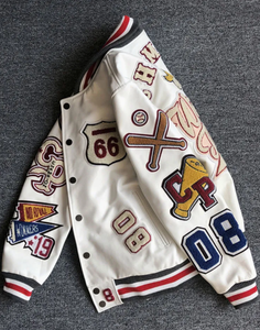 <b>Men's</b> Vintage Varsity <b>Jacket</b> Chenille Embroidery PU Leather <b>Flight</b> <b>Jacket</b> Stand Collar Regular Fit Winter Outerwear - Product Image 2