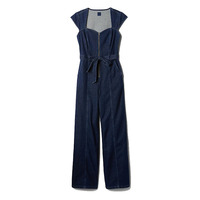 Salopettes et Combinaisons en Jean pour Femme Tendance 100% Coton Été Taille Mi-Haute Col Carré à Quarts de Zip Respirant Écologique