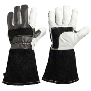 Gants de soudage en cuir de vache blanc et noir de haute qualité, résistants à la chaleur, avec logo personnalisé et doublure en Kevlar - Product Image 1