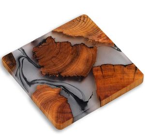 Posavasos de té de madera y resina epoxi hecho a mano indio al por mayor para vajilla posavasos de café Hexagonal India Dubai Kuwait Qatar Omán - Product Image 3