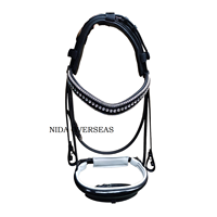 Bridon pour cheval en cuir NIDA-P158 de qualité supérieure, teint en cuve, confortable et durable, avec nezier en cuir verni et strass