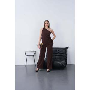 Conjunto de Dos Piezas Mybeefashion para Mujer: Top Tipo Chal de Mezcla Modal Cómodo y Pantalones con Cintura Elástica - Atuendo Casual Marrón para Adultos - Product Image 5