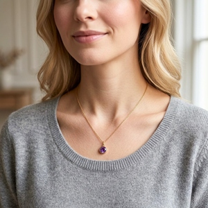 จี้เงินแท้ 925 ชุบทอง ประดับด้วยอเมทิสต์ทรงกลมเหลี่ยมเพชรพลอย สำหรับทำเครื่องประดับสร้อยคอ - Product Image 5