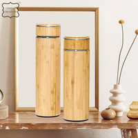 Tumbler bambu perjalanan baja tahan karat, dengan saringan teh 500ml ramah lingkungan dinding ganda terisolasi botol Stainless