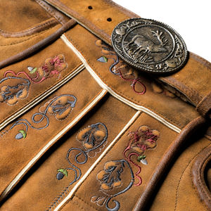 Most Popular <b>Women</b> Mid-Waist Bavarian <b>Lederhosen</b> Shorts Genuine Cowhide Smooth Leather Embroidery Front Pockets - Product Image 6