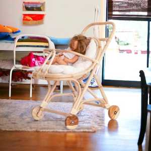 <b>Vintage</b> Handwoven Wicker Stroller for Babies Sustainable Toddler Pram <b>Toys</b> for Kids Teddy Rattan Doll <b>Car</b> Wholesale - Product Image 5