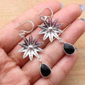 Boucles d'oreilles classiques bijoux pour femmes argent Boho Style bijoux 925 argent Sterling noir Onyx pierres précieuses boucles d'oreilles faites à la main cadeau - Product Image 2