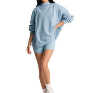 Sweat-shirt à col montant style universitaire en tissu polaire décontracté avec lettres brodées sur le devant pour femme - Product Image 5