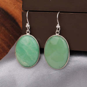Pendientes de aro finos de Plata de Ley 925 al por mayor, piedras preciosas de crisoprasa verde, forma ovalada - Product Image 4