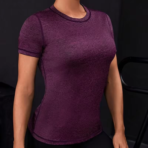 Camiseta Elegante Casual para Mujer, Cuello Redondo, Tejido de Punto con Mezcla de Spandex, Color Sólido, Corte Ajustado, Transpirable, para Verano, Bangladesh - Product Image 1