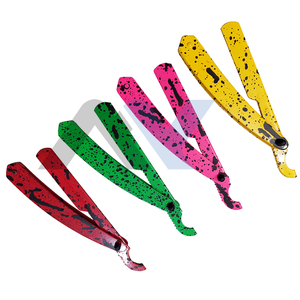 Custom Color & Design Powder Coated Stainless Steel Barber Razor Holder - Turkish Blade Straight <b>Edge</b> Foldable Knife Razor - Product Image 1