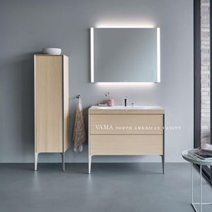 VAMA Maßgefertigter Original-Holzfarbener Offener Wandmontierter Badezimmerschrank mit Aufsatzwaschbecken - Product Image 2