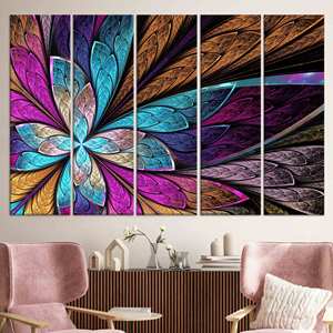 Impresión en lienzo de flores fractales: arte de pared con mariposas estilo bohemio, JUEGO DE 5 LIEÑOS - Product Image 1