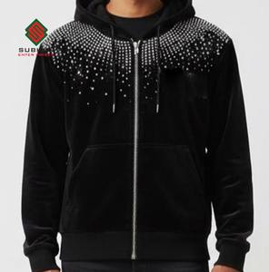 Sudadera con Capucha de Forro Polar Impermeable y Cortavientos para Hombre, con Pedrería Negra de Lujo |   Chaqueta de Invierno Personalizable OEM 100% Algodón - Product Image 2