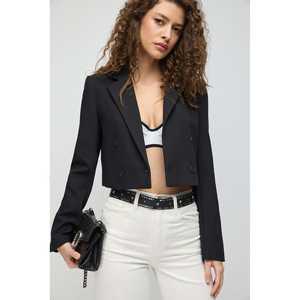 Cross-<b>Buttoned</b> Short Crop <b>Blazer</b> 100% Polyester - Product Image 2