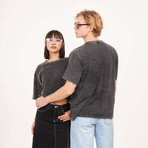 เสื้อผ้าฝ้าย100% สไตล์วินเทจฟอกสีธรรมชาติสำหรับผู้ใหญ่เหมาะกับชายและหญิงผ้าครอปแบบปรับแต่งได้ - Product Image 2