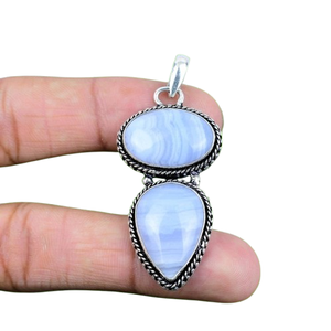 925 argent Sterling fait à la main bleu dentelle Agate pierre précieuse Spinner pendentif bijoux cadeau de fiançailles 925 estampillé argent pendentif bijoux - Product Image 1