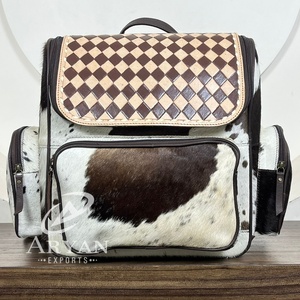Fabrication de cuir de vachette véritable école Collage sac à dos de luxe usiné à la main en cuir à carreaux voyage d'affaires sac à couches sac à dos - Product Image 1