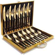 24/16/36/12 Uds cubiertos de acero dorado de latón, vajilla de cocina, juego de cubiertos, cuchillo, tenedor, cuchara, en atractiva caja de regalo dorada - Product Image 5