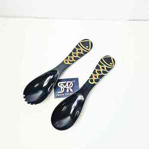 Ensemble cuillère-fourchette en corne de buffle écologique, gravé à la pyrogravure, marron-noir, léger, pour cuisine de camping - Product Image 6