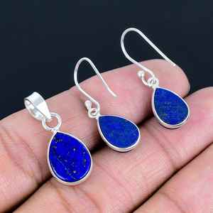 Piedra preciosa de lapislázuli Natural 925 Plata hecha a mano diseñador personalizado pendiente colgante conjunto de joyería fina para mujeres al por mayor a granel - Product Image 5