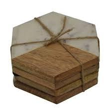 New Look Natural <b>White</b> Marble Coasters Square Wood Marble Free Cup Mats for Kitchen Wedding Occasions Set of Blanks Design Style - Product Image 4