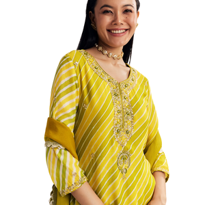 Senape Leheriya Kurta Palazzo abito con Cutdana e paillettes lavoro all'ingrosso donna abbigliamento etnico OEM fabbrica di abbigliamento alla rinfusa - Product Image 4