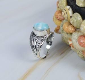 Natural <b>Blue</b> Larimar Oval Brilliant Shape Ring Gemstone Ring 925 Sterling Silver Ring Handmade Silver Jewelry Wholesale For Her - Product Image 3