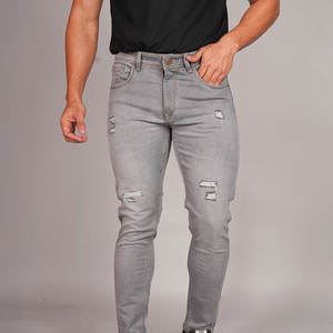 <b>High</b> Quality Loose Fitted Faded Color Men's Baggy Pants Button Fly Closure Mid <b>Waisted</b> Distressed Straight <b>Jeans</b> Hip Hop Wear - Product Image 1