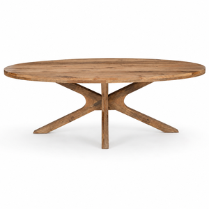 Table à manger ovale en bois de manguier massif, durable et moderne, base sculpturale, 6 places, garantie 5 ans, mobilier de salle à manger de luxe Japandi - Product Image 5