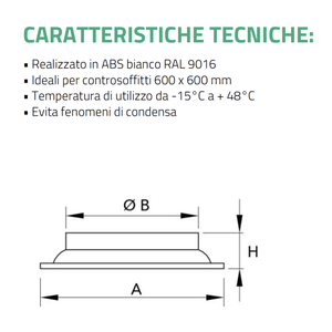 Difusor de Aire Acondicionado Cuadrado de Plástico ABS Tecnosystemi, Salida Circular, Conexión Trasera, Regulador de Flujo, Rejillas de 200 mm de Diámetro - Product Image 3