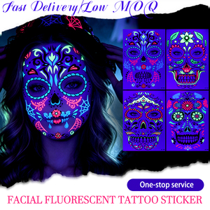 Pegatina <span class=keywords><strong>de</strong></span> tatuaje facial <span class=keywords><strong>de</strong></span> neón UV que brilla en la oscuridad, <span class=keywords><strong>maquillaje</strong></span> <span class=keywords><strong>de</strong></span> calavera <span class=keywords><strong>de</strong></span> azúcar para Halloween, festivales <span class=keywords><strong>de</strong></span> música, fiestas rave, calcomanía corporal impermeable. - Product Image 6