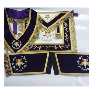 ชุด2ชิ้นผ้ากันเปื้อนเย็บปักลายด้วยมือรุ่น Masonic past Master ผ้ากันเปื้อนผ้าไหมสีฟ้าปักทอง - Product Image 5