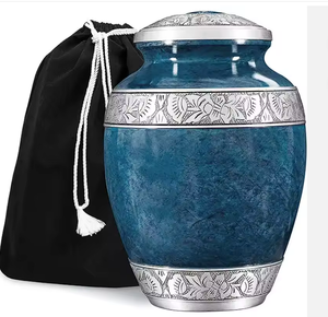 Urna Funeraria de Metal (Latón/Aluminio) Azul Antigua con Grabado, para Cenizas Humanas de Adultos - Product Image 2