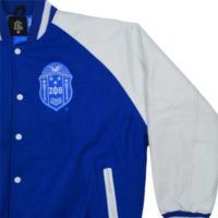Chaqueta con letras para mujer, cuerpo de lana de Cachemira azul y mangas de cuero real rosa, chaqueta negra HBCU Greek Apparel Sorority Varsity