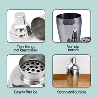 Vente directe d'usine durable classique en acier inoxydable Martini Cocktail Shaker Set Kit Boston Mixed Drink Shakers Mixing Bar