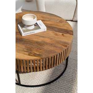 Table basse ronde en bois Garcia au design contemporain avec base en métal noir en manguier - Product Image 2