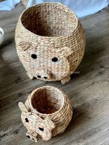 Vietnam Handwoven Pig Water Hyacinth <b>Storage</b> Basket Kids Toys & Laundry <b>Hamper</b> Organizer - Product Image 2