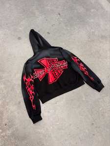 Sweat à capuche zippé surdimensionné pour hommes, coupe boxy délavée à l'acide, survêtement vintage à capuche embossé, 100% coton - Product Image 4