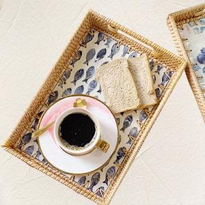 Wholesale Vietnam Natural Set Rectangle Handwoven Mother Pearl Inlay Rattan Serving Tray Decorative Tea tray <b>Cocktail</b> <b>table</b> tray - Product Image 6